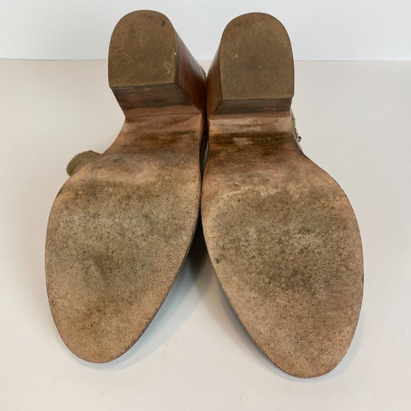 Loeffler Randall Ankle Booties 9 Khaki Green Gray Suede Leather Stacked Heel - Picture 10 of 16